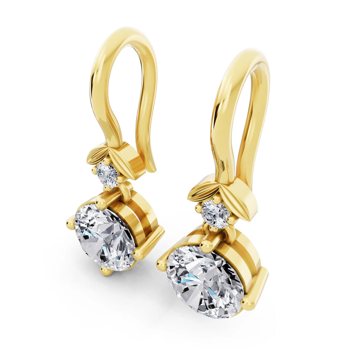 Yellow Gold Lab Grown Diamond Round Drop Earrings, campaign image