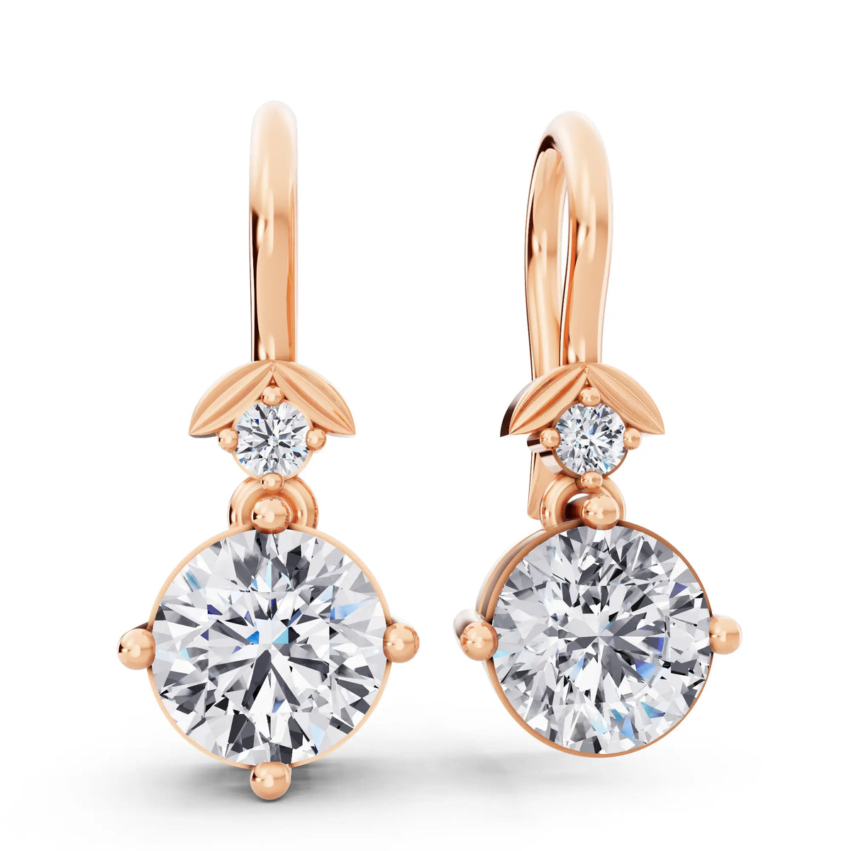 Rose Gold Lab Grown Diamond Round Drop Earrings, front view