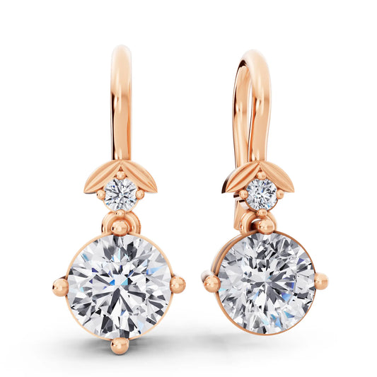 Rose Gold Lab Grown Diamond Round Drop Earrings, front view