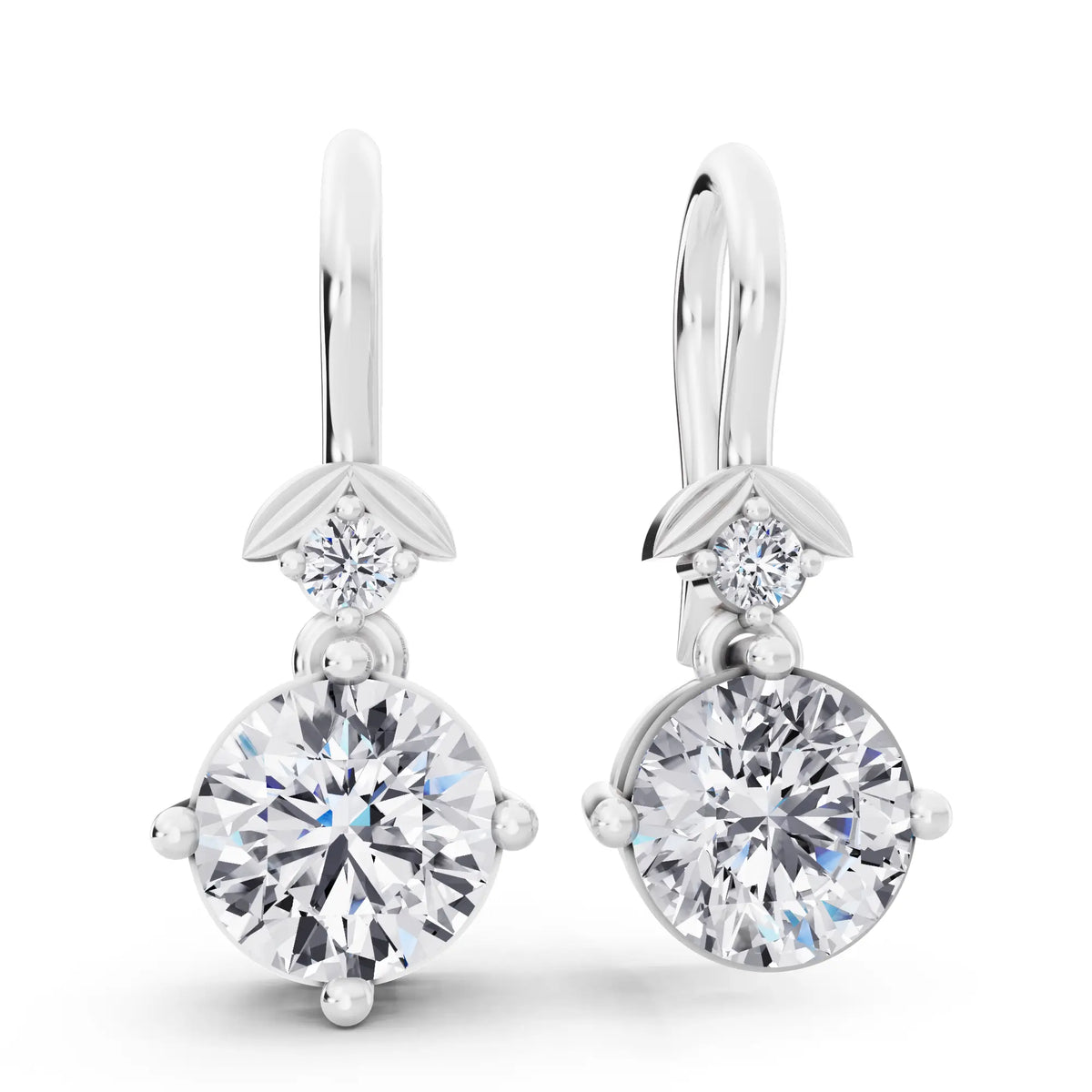 Lab Grown Diamond Round Drop Earrings, front view