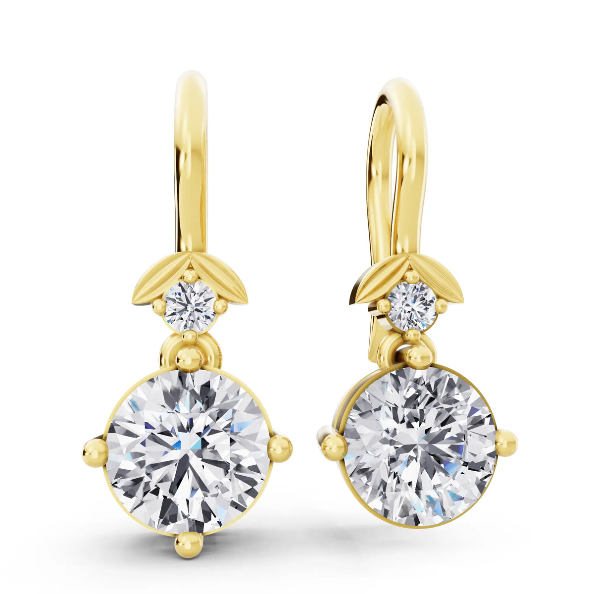 Yellow Gold Lab Grown Diamond Round Drop Earrings, front view