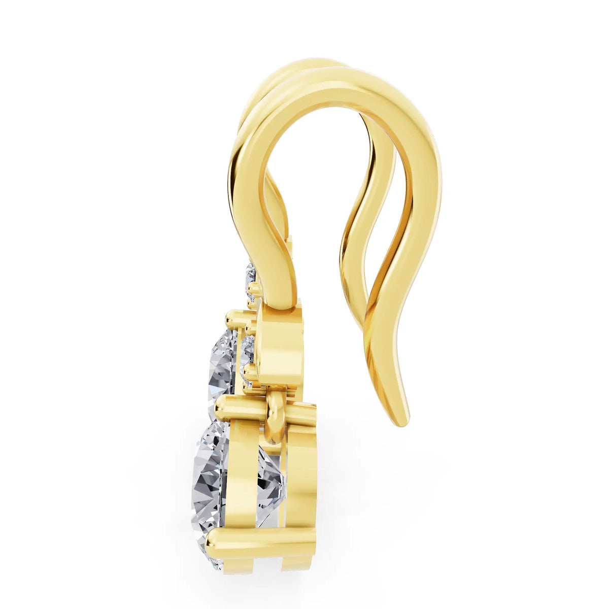 Yellow Gold Lab Grown Diamond Round Drop Earrings, right side view