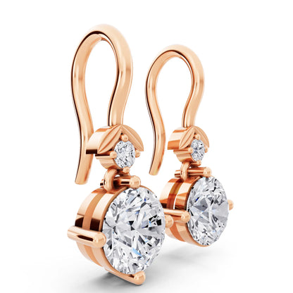 Rose Gold Lab Grown Diamond Round Drop Earrings, top view