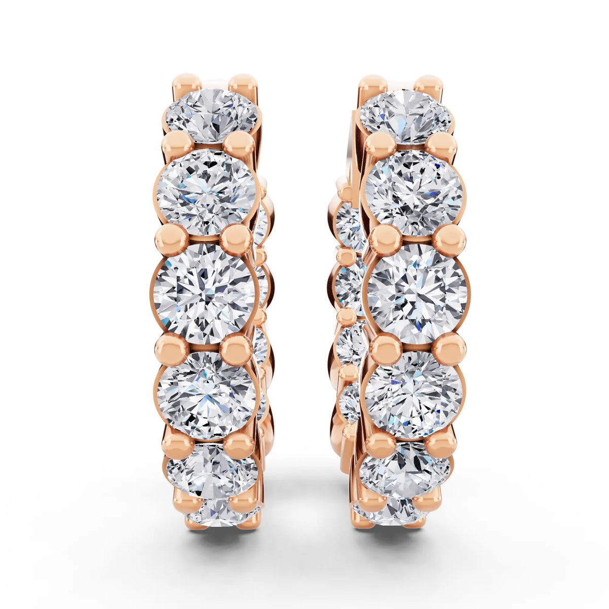 Rose Gold Round Lab Grown Diamond Cluster Hoop Earrings, front view
