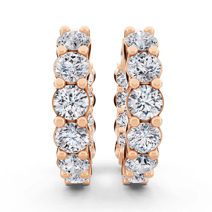 Rose Gold Round Lab Grown Diamond Cluster Hoop Earrings, front view