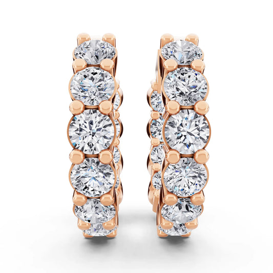 Rose Gold Round Lab Grown Diamond Cluster Hoop Earrings, front view