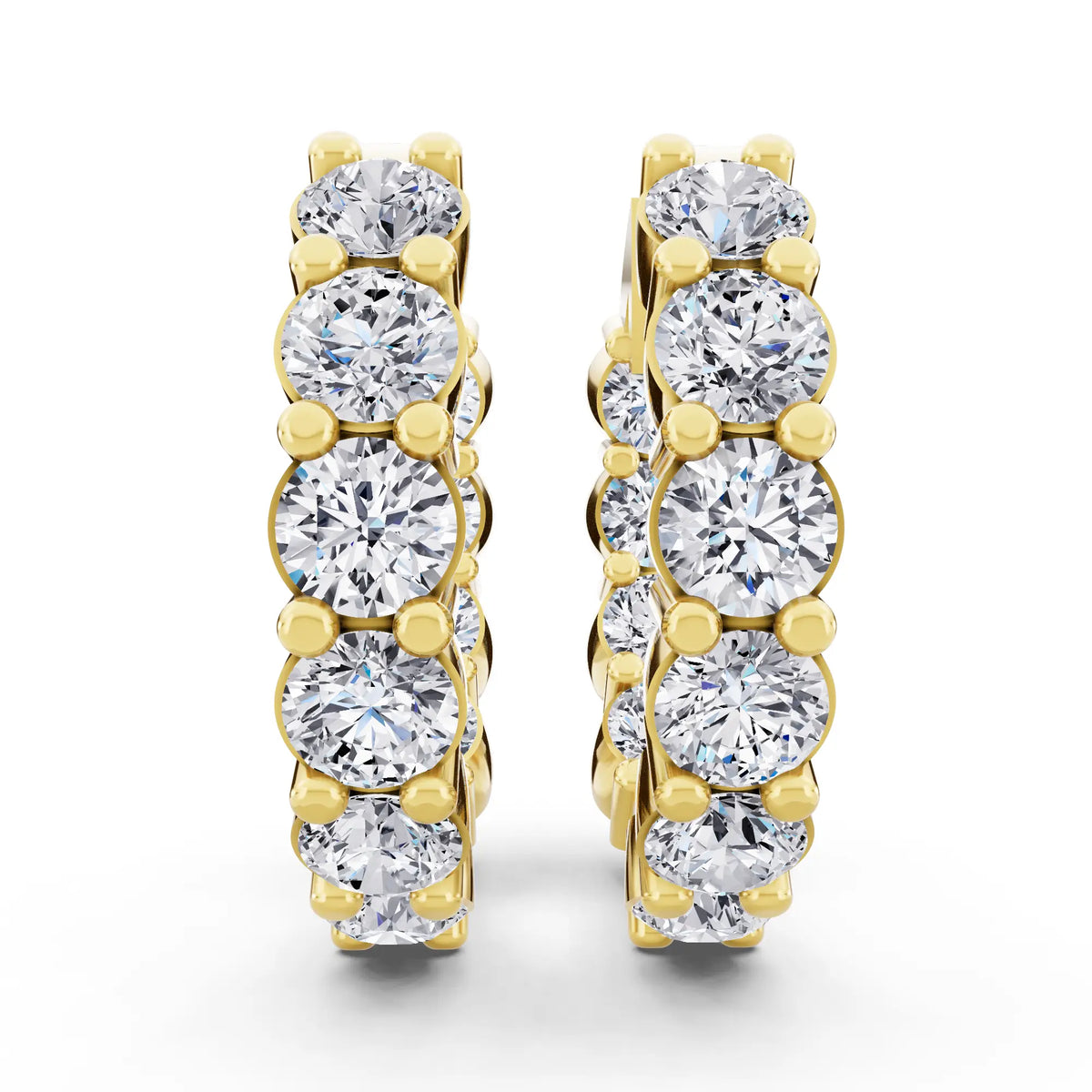Yellow Gold Round Lab Grown Diamond Cluster Hoop Earrings, front view