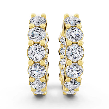 Yellow Gold Round Lab Grown Diamond Cluster Hoop Earrings, front view