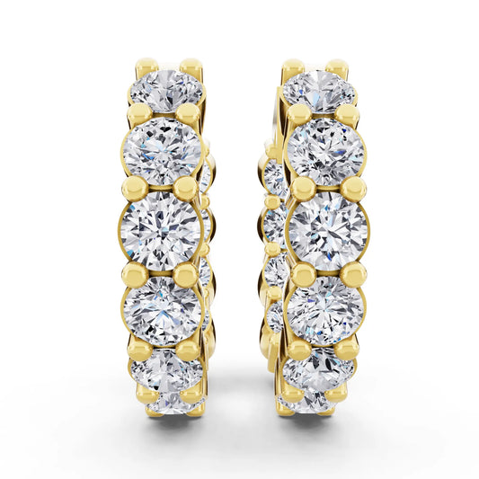 Yellow Gold Round Lab Grown Diamond Cluster Hoop Earrings, front view