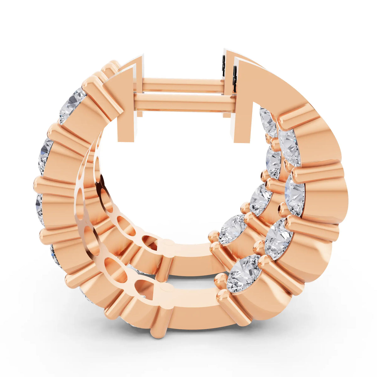 Rose Gold Round Lab Grown Diamond Cluster Hoop Earrings, right side view