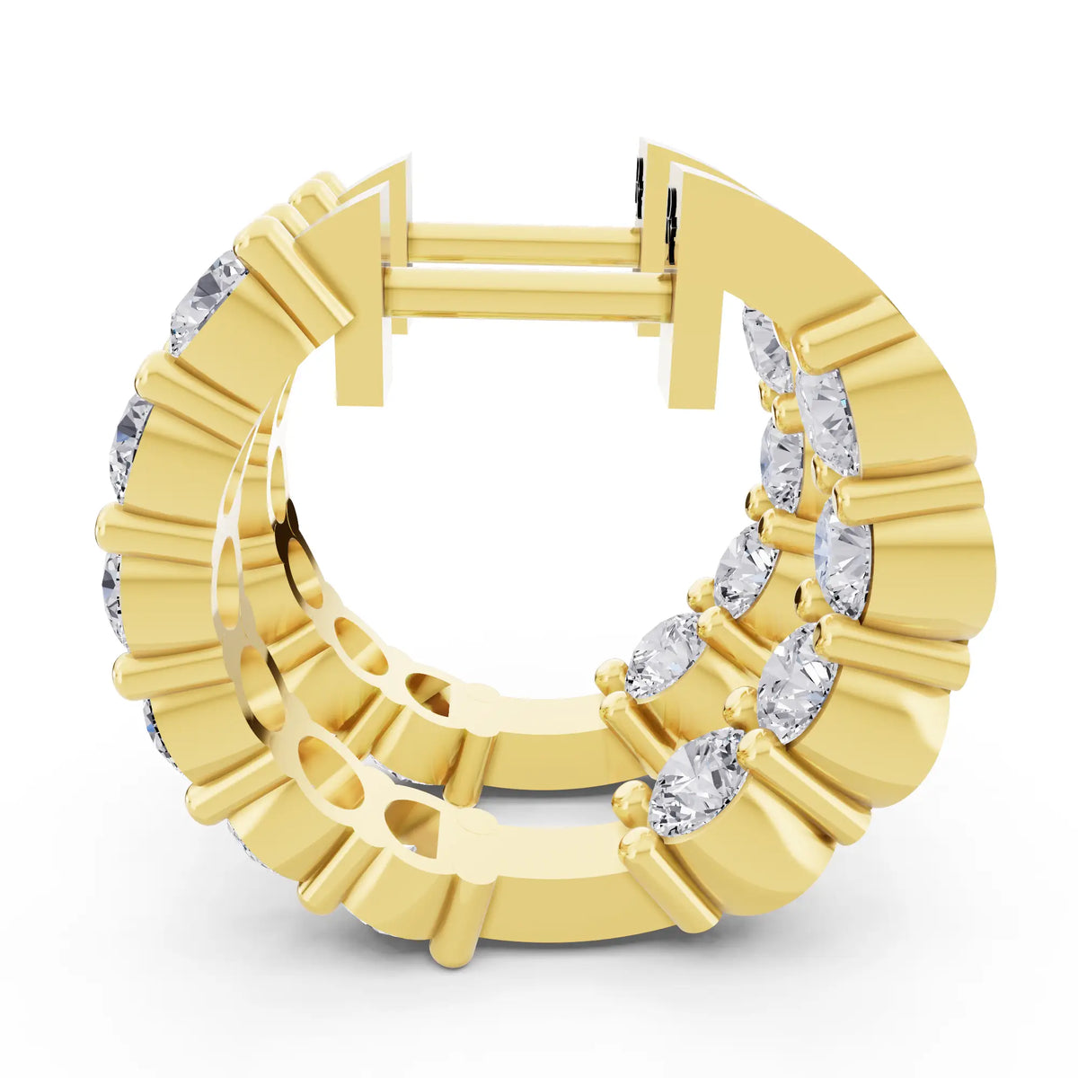 Yellow Gold Round Lab Grown Diamond Cluster Hoop Earrings, right side view