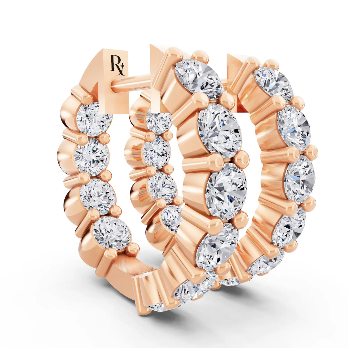 Rose Gold Round Lab Grown Diamond Cluster Hoop Earrings, top view
