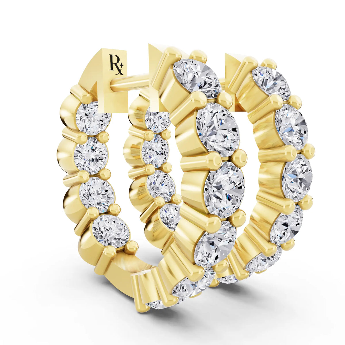 Yellow Gold Round Lab Grown Diamond Cluster Hoop Earrings, top view