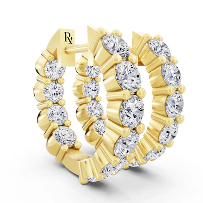Yellow Gold Round Lab Grown Diamond Cluster Hoop Earrings, top view