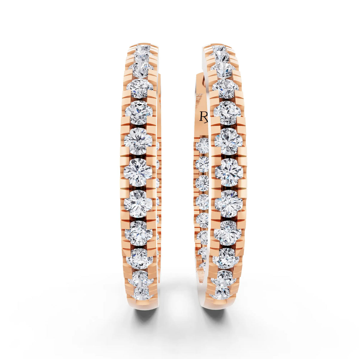 Rose Gold Round Lab Grown Diamond Hoop Earrings, front view