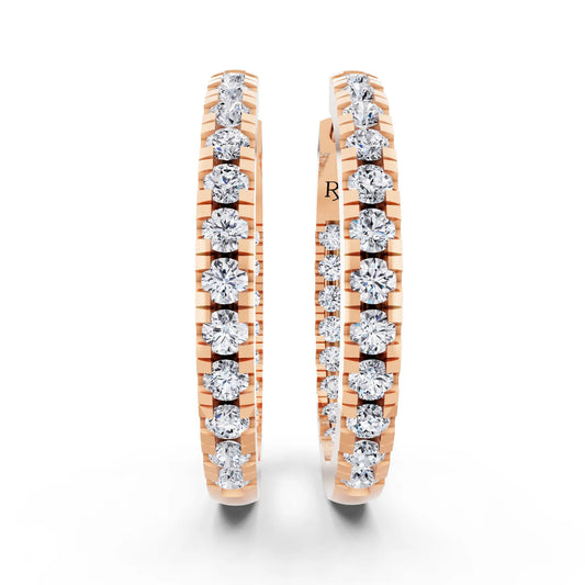 Rose Gold Round Lab Grown Diamond Hoop Earrings, front view