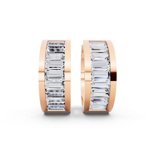 Rose Gold Lab Grown Diamond Baguette Hoop Earrings, front view