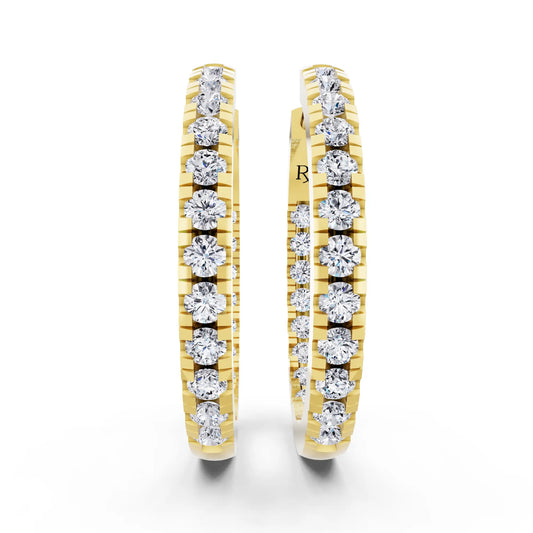 Yellow Gold Round Lab Grown Diamond Hoop Earrings, front view