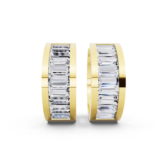 Yellow Gold Lab Grown Diamond Baguette Hoop Earrings, front view