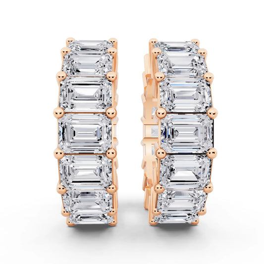 Rose Gold Lab Grown Diamond Emerald Hoop Earrings, front view