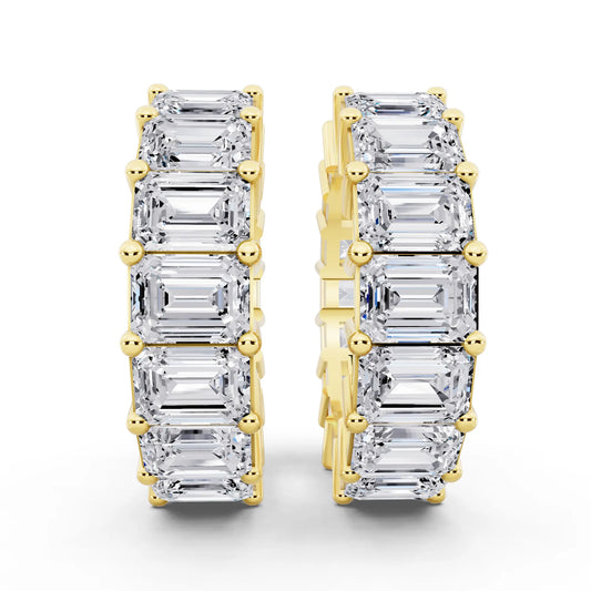 Yellow Gold Lab Grown Diamond Emerald Hoop Earrings, front view