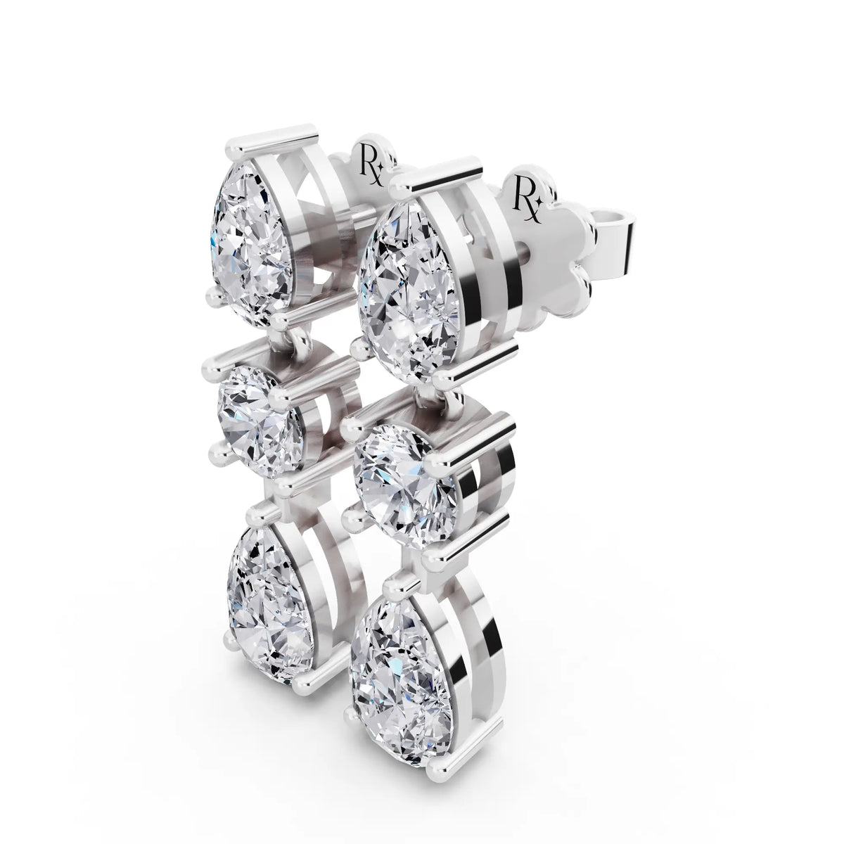 Lab Grown Diamond Pear Round Three Stone Earrings, campaign image