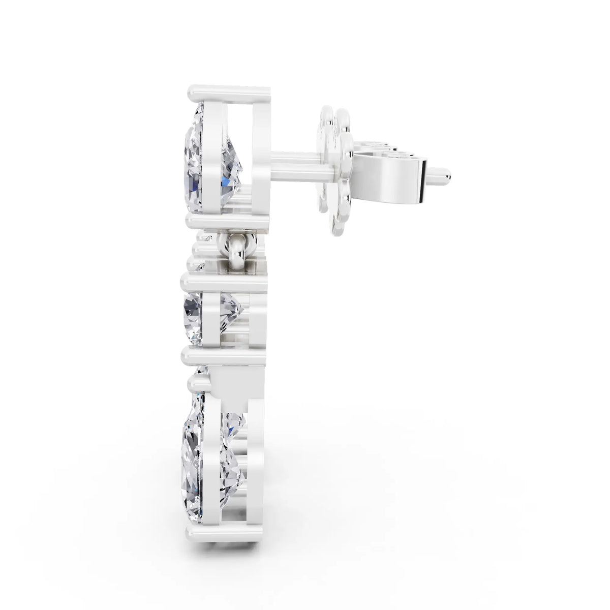 Lab Grown Diamond Pear Round Three Stone Earrings, right side view