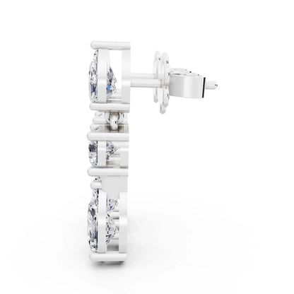 Lab Grown Diamond Pear Round Three Stone Earrings, right side view