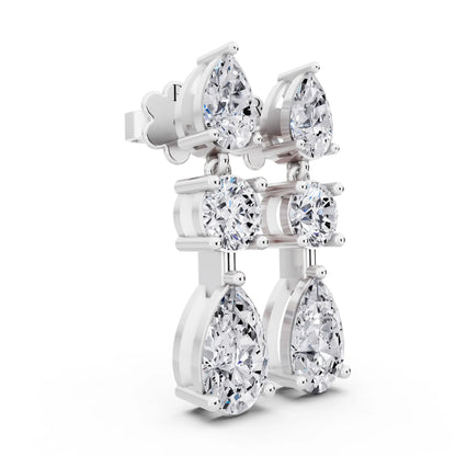 Lab Grown Diamond Pear Round Three Stone Earrings, top view