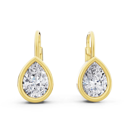 Yellow Gold Lab Grown Diamond Pear Drop Earrings, front view