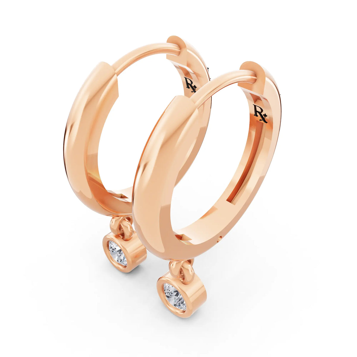 Rose Gold Lab Grown Diamond Charm Hoop Earrings, campaign image