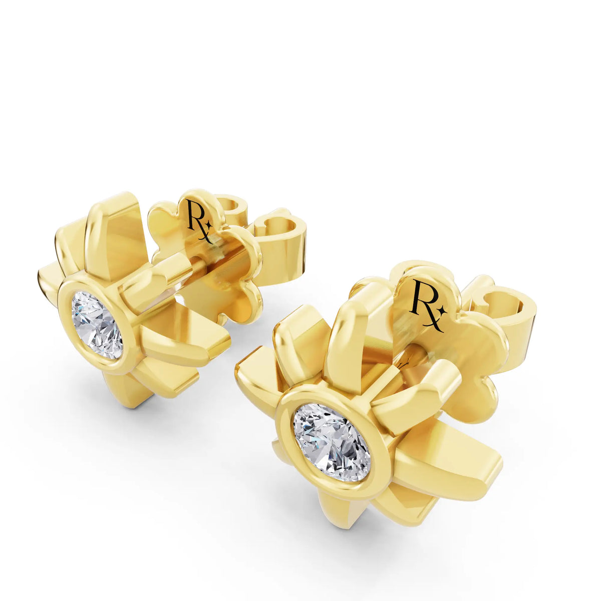 Yellow Gold Round Lab Grown Diamond Cluster Earrings, campaign image