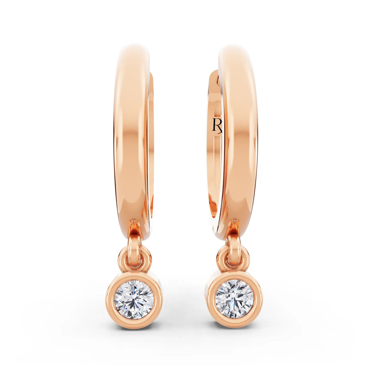 Rose Gold Lab Grown Diamond Charm Hoop Earrings, front view