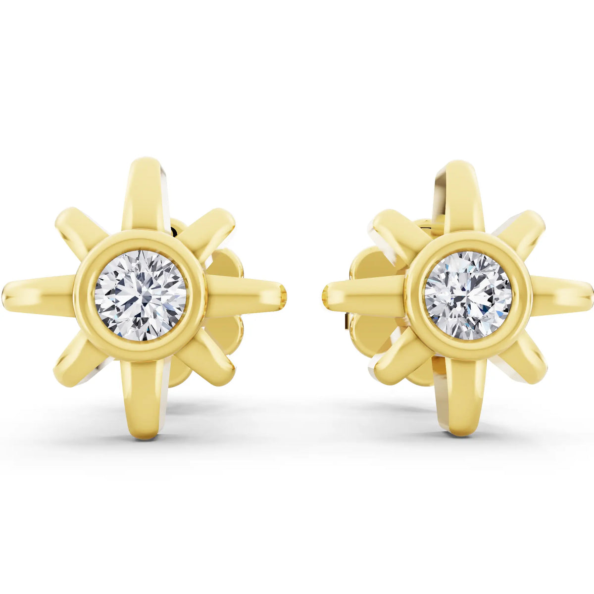 Yellow Gold Round Lab Grown Diamond Cluster Earrings, front view