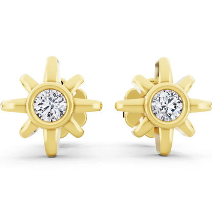 Yellow Gold Round Lab Grown Diamond Cluster Earrings, front view