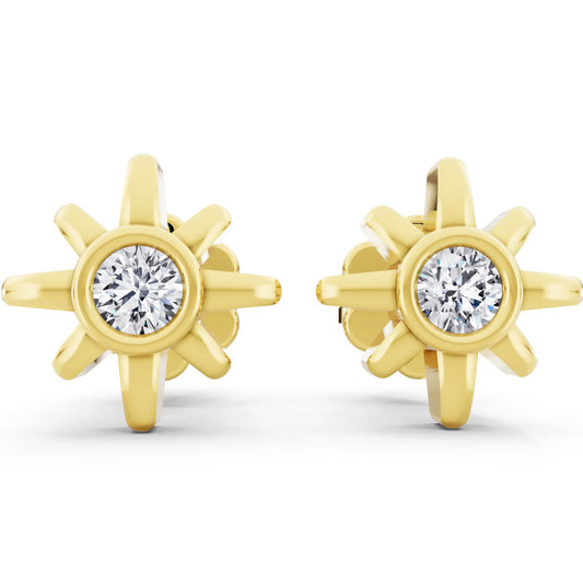 Yellow Gold Round Lab Grown Diamond Cluster Earrings, front view