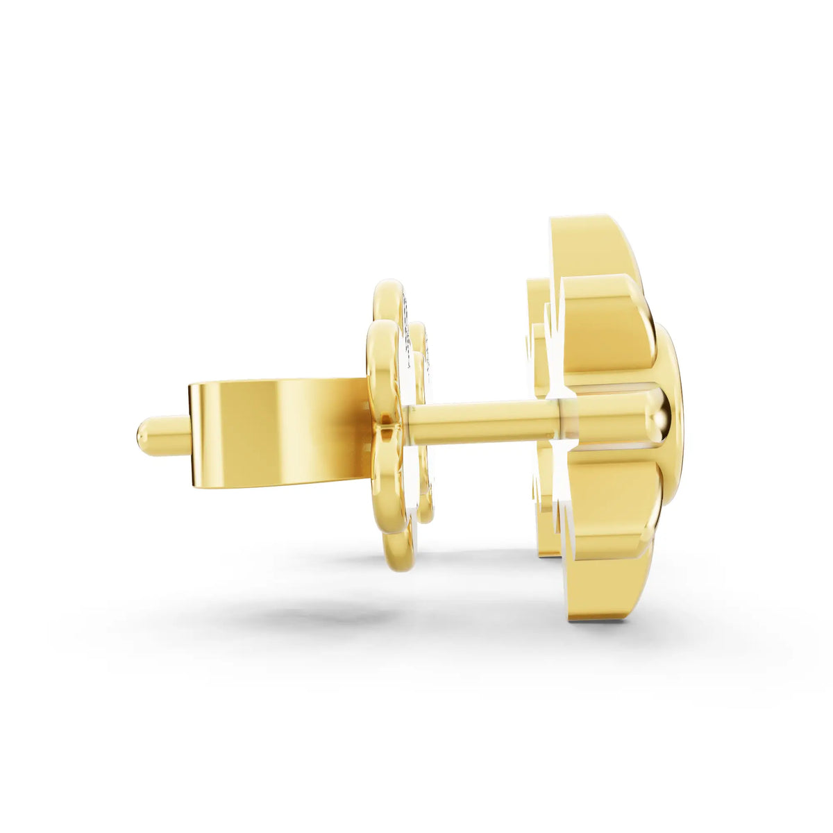 Yellow Gold Round Lab Grown Diamond Cluster Earrings, side view