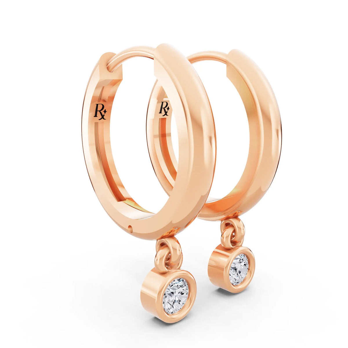 Rose Gold Lab Grown Diamond Charm Hoop Earrings, top view
