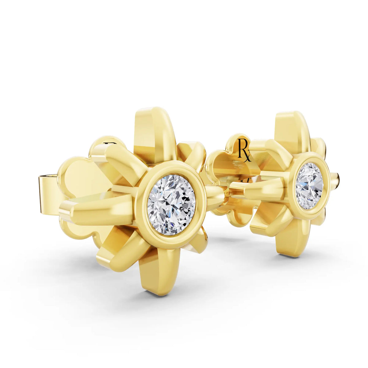 Yellow Gold Round Lab Grown Diamond Cluster Earrings, top view