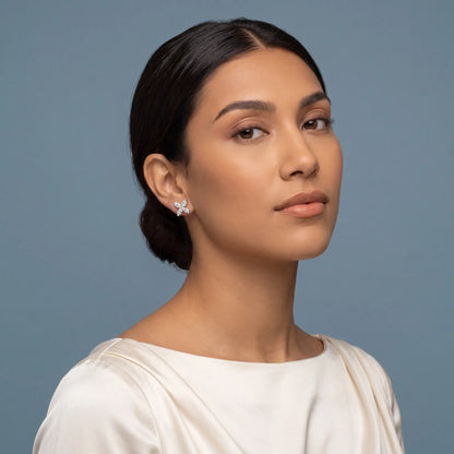 Platinum Diamond Four Stone Earrings - model beauty shot