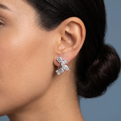 Silver Diamond Multi-Stone Earrings - worn close up