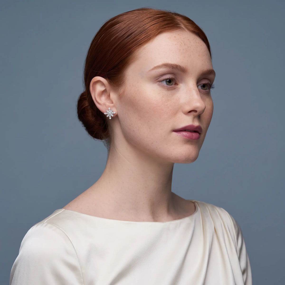 Platinum Diamond Cross Cluster Earrings - model beauty shot