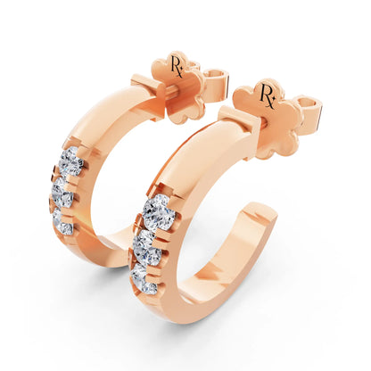 Rose Gold Lab Grown Diamond Huggie Hoop Earrings, campaign image
