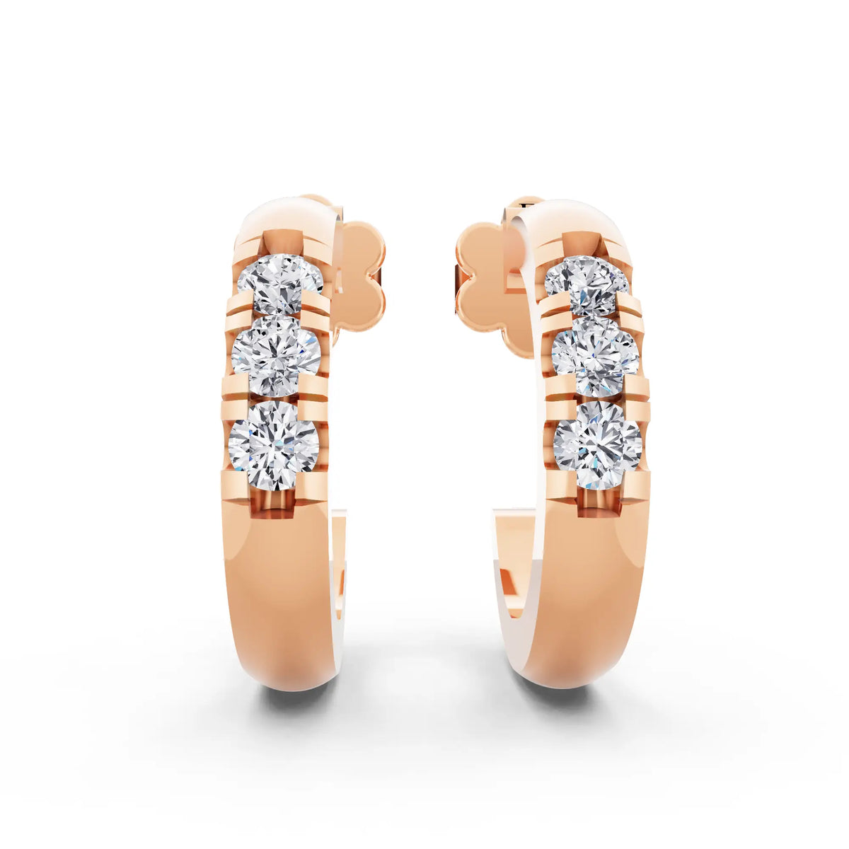 Rose Gold Lab Grown Diamond Huggie Hoop Earrings, front view