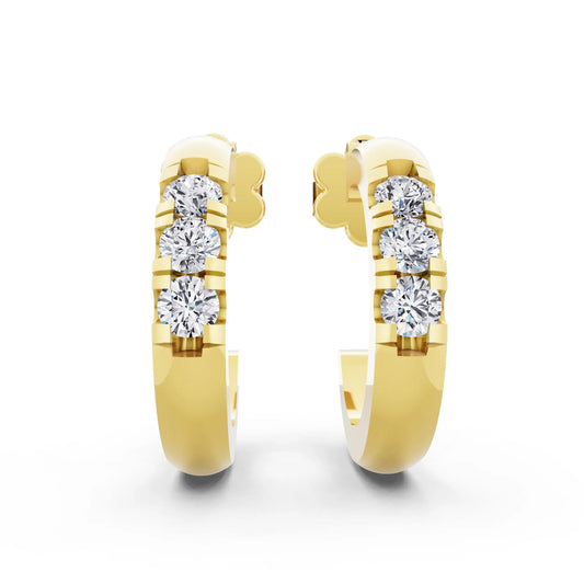 Yellow Gold Lab Grown Diamond Huggie Hoop Earrings, front view