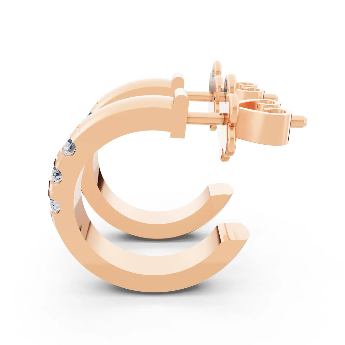 Rose Gold Lab Grown Diamond Huggie Hoop Earrings, right side view