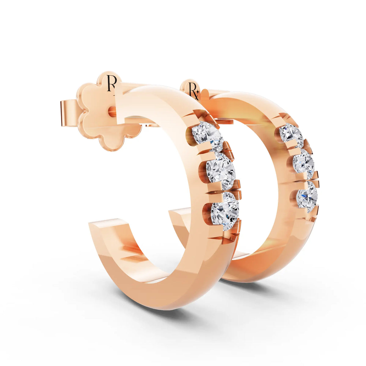 Rose Gold Lab Grown Diamond Huggie Hoop Earrings, top view