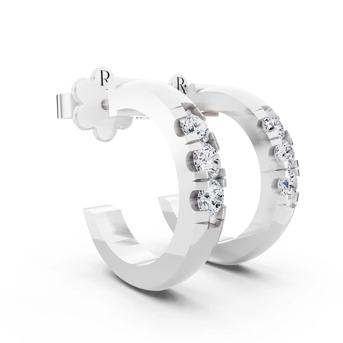Lab Grown Diamond Huggie Hoop Earrings, top view