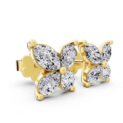 Yellow Gold Lab Grown Diamond Butterfly Earrings, top view