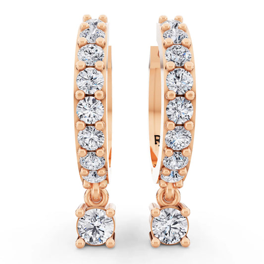 Rose Gold Lab Grown Diamond Pave Hoop Earrings with Charm Drop, front view